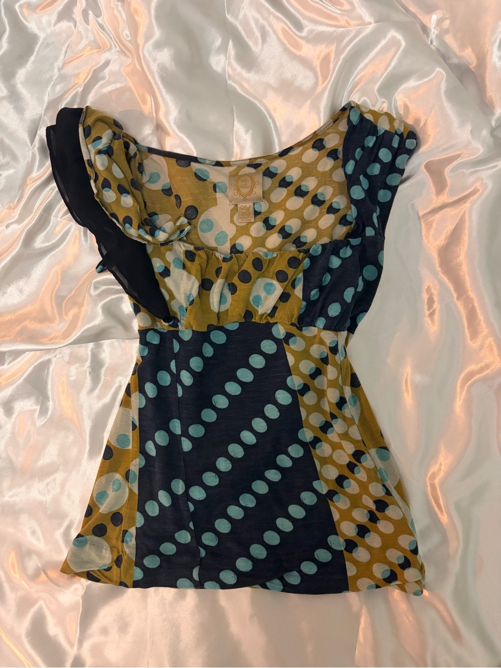 Polka Dot Cap Sleeve Blouse in Teal, Dark Blue & Green